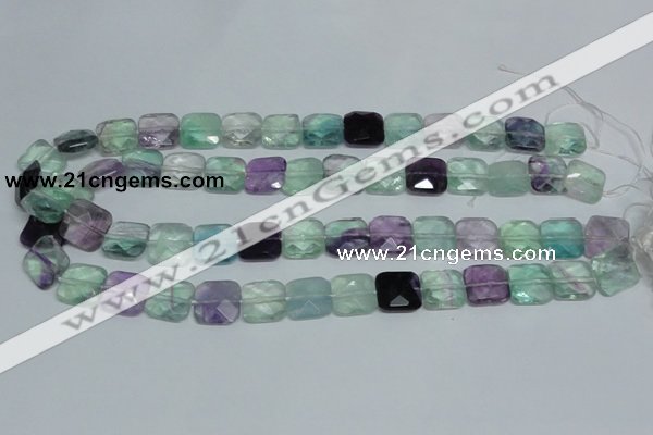 CFL319 15.5 inches 14*14mm faceted square natural fluorite beads