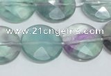 CFL320 15.5 inches 20mm faceted coin natural fluorite beads