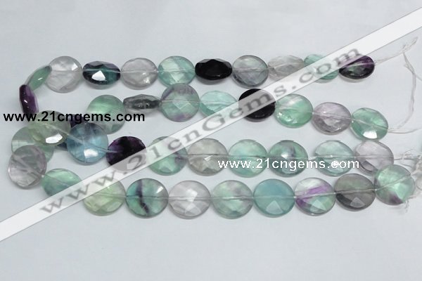 CFL320 15.5 inches 20mm faceted coin natural fluorite beads