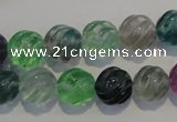 CFL457 15.5 inches 12mm carved round natural fluorite beads