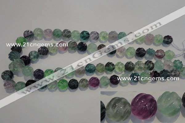 CFL457 15.5 inches 12mm carved round natural fluorite beads