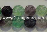 CFL458 15.5 inches 14mm carved round natural fluorite beads