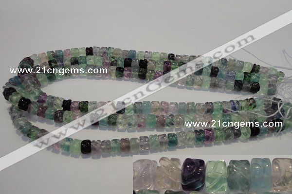 CFL471 15.5 inches 6*8mm carved rondelle natural fluorite beads