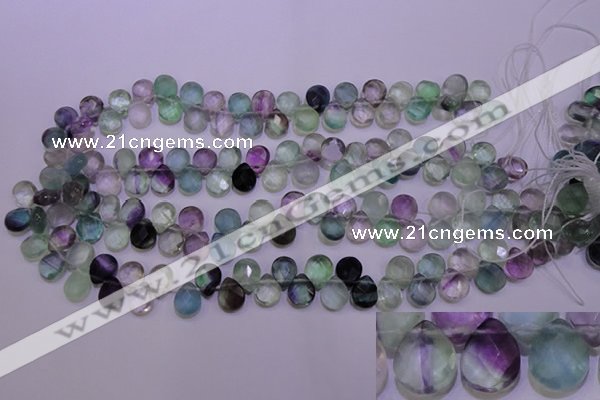 CFL705 Top-drilled 9*11mm faceted briolette natural fluorite beads