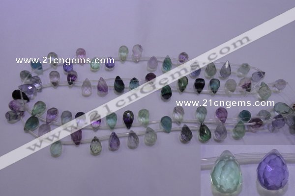 CFL708 Top-drilled 8*12mm faceted teardrop natural fluorite beads