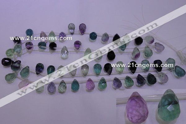 CFL709 Top-drilled 10*14mm faceted teardrop natural fluorite beads