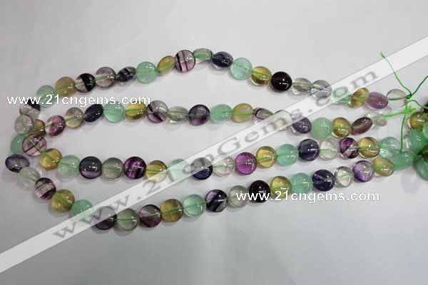 CFL783 15.5 inches 10mm flat round rainbow fluorite gemstone beads