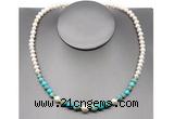 CFN106 potato white freshwater pearl & blue sea sediment jasper necklace, 16 - 24 inches