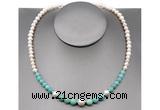 CFN107 potato white freshwater pearl & amazonite necklace, 16 - 24 inches