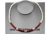 CFN108 potato white freshwater pearl & red agate necklace, 16 - 24 inches