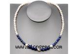 CFN109 potato white freshwater pearl & lapis lazuli necklace, 16 - 24 inches