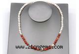 CFN114 potato white freshwater pearl & fire agate necklace, 16 - 24 inches