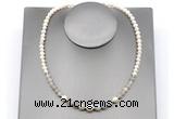 CFN125 potato white freshwater pearl & grey banded agate necklace, 16 - 24 inches