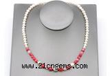 CFN126 potato white freshwater pearl & red banded agate necklace, 16 - 24 inches
