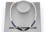 CFN130 potato white freshwater pearl & blue tiger eye necklace, 16 - 24 inches