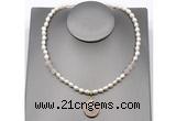 CFN150 baroque white freshwater pearl & rose quartz necklace with pendant