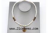CFN158 baroque white freshwater pearl & yellow tiger eye necklace with pendant