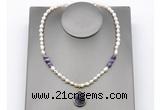 CFN164 baroque white freshwater pearl & dogtooth amethyst necklace with pendant