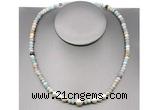 CFN199 4*6mm faceted rondelle amazonite & potato white freshwater pearl necklace