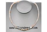 CFN201 4*6mm faceted rondelle pink aventurine & potato white freshwater pearl necklace