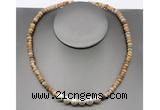 CFN209 4*6mm faceted rondelle picture jasper & potato white freshwater pearl necklace