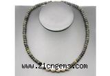 CFN214 4*6mm faceted rondelle dragon blood jasper & potato white freshwater pearl necklace