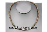 CFN215 4*6mm faceted rondelle unakite & potato white freshwater pearl necklace