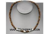 CFN222 4*6mm faceted rondelle yellow tiger eye & potato white freshwater pearl necklace