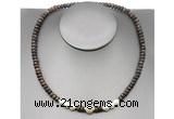 CFN223 4*6mm faceted rondelle bronzite & potato white freshwater pearl necklace