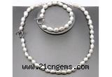 CFN27 8mm - 9mm baroque white freshwater pearl jewelry set, 16 - 54 inches