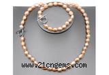 CFN28 8mm - 9mm baroque pink freshwater pearl jewelry set, 16 - 54 inches