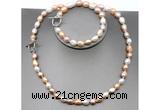 CFN30 8mm - 9mm baroque colorful freshwater pearl jewelry set, 16 - 54 inches