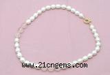 CFN322 9 - 10mm rice white freshwater pearl & rose quartz necklace wholesale