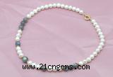 CFN503 Potato white freshwater pearl & labradorite necklace, 16 - 24 inches