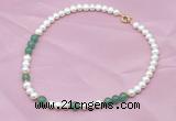 CFN504 Potato white freshwater pearl & green aventurine necklace, 16 - 24 inches