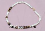 CFN515 9mm - 10mm potato white freshwater pearl & yellow tiger eye necklace