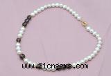 CFN516 9mm - 10mm potato white freshwater pearl & smoky quartz necklace