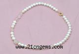 CFN517 9mm - 10mm potato white freshwater pearl & rose quartz necklace