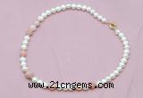 CFN518 9mm - 10mm potato white freshwater pearl & pink opal necklace