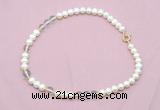 CFN531 9mm - 10mm potato white freshwater pearl & white crystal necklace