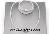 CFN601 4mm faceted round white moonstone & potato white freshwater pearl jewelry set