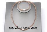 CFN602 4mm faceted round orange moonstone & potato white freshwater pearl jewelry set