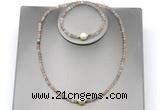 CFN603 4mm faceted round rainbow moonstone & potato white freshwater pearl jewelry set