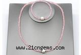 CFN605 4mm faceted round rose quartz & potato white freshwater pearl jewelry set