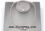 CFN605 4mm faceted round rose quartz & potato white freshwater pearl jewelry set