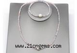 CFN608 4mm faceted round morganite & potato white freshwater pearl jewelry set