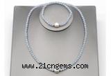 CFN619 4mm faceted round blue angel skin & potato white freshwater pearl jewelry set