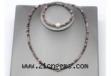 CFN631 4mm faceted round rhodonite & potato white freshwater pearl jewelry set