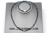 CFN644 4mm faceted round dumortierite & potato white freshwater pearl jewelry set