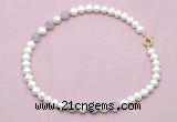 CFN703 9mm - 10mm potato white freshwater pearl & lavender amethyst necklace